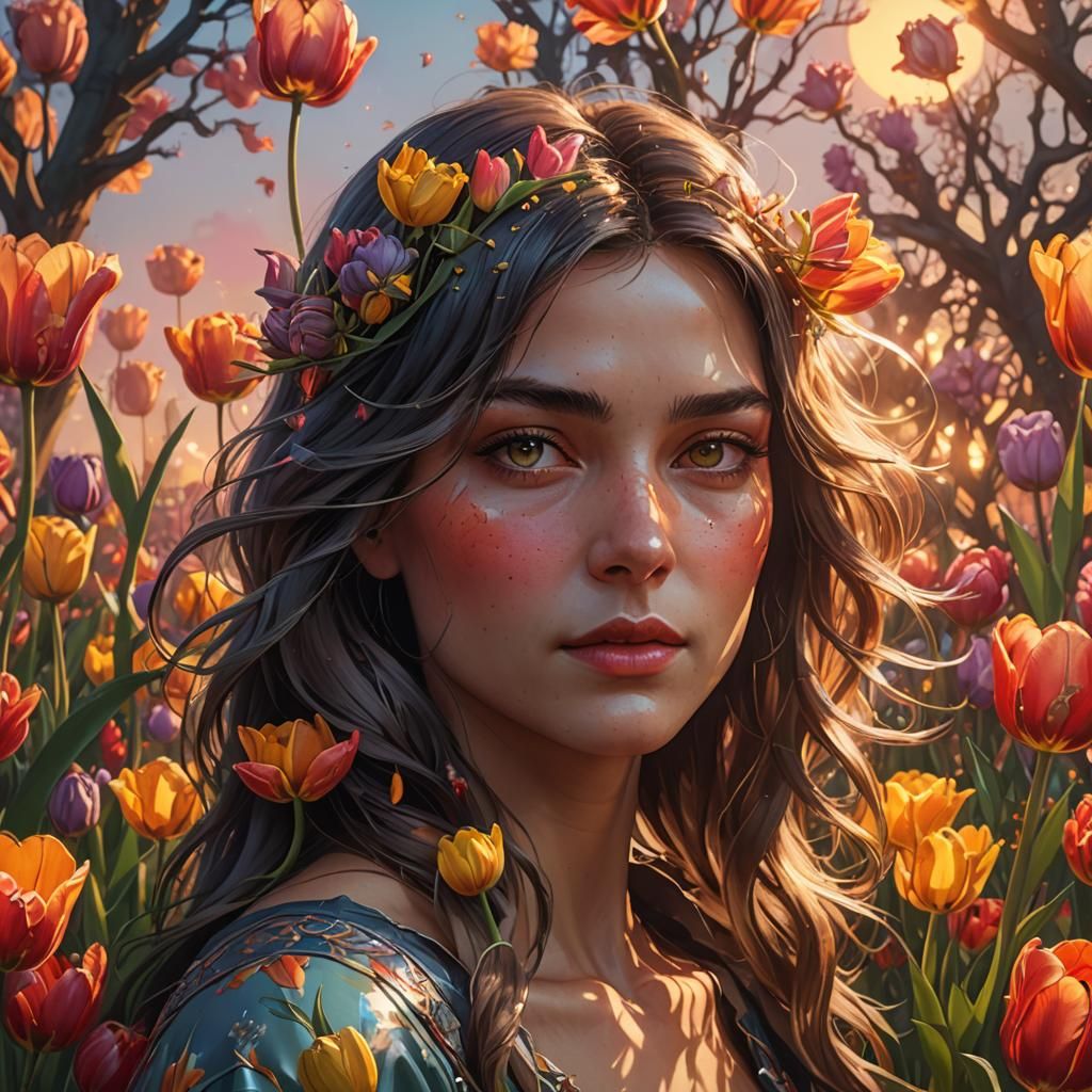 Wild Tulips at Sunset: Hyperdetailed Concept Art