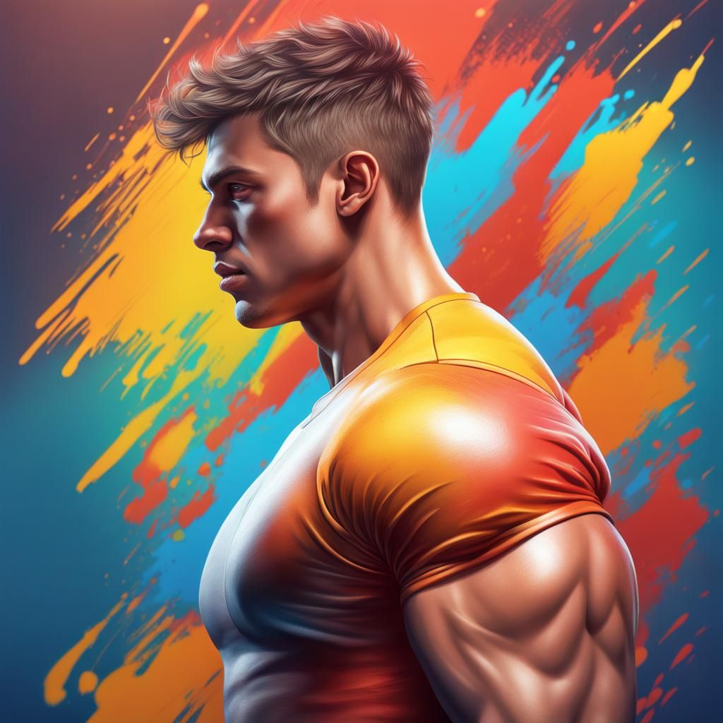 Muscular Athlete in Splash Art Style