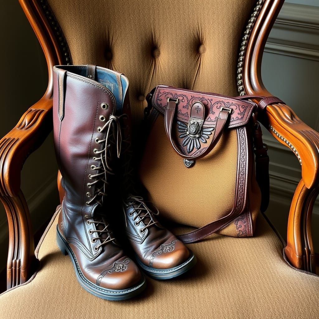 Vintage Victorian Boots and Bag in a Classic Setting