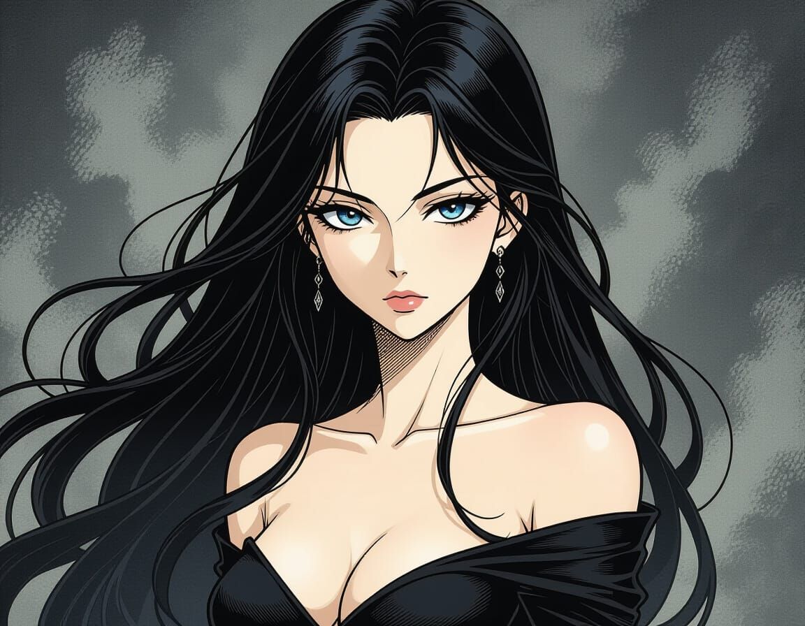 Anime Woman Radiating Furious Energy in Noir Style