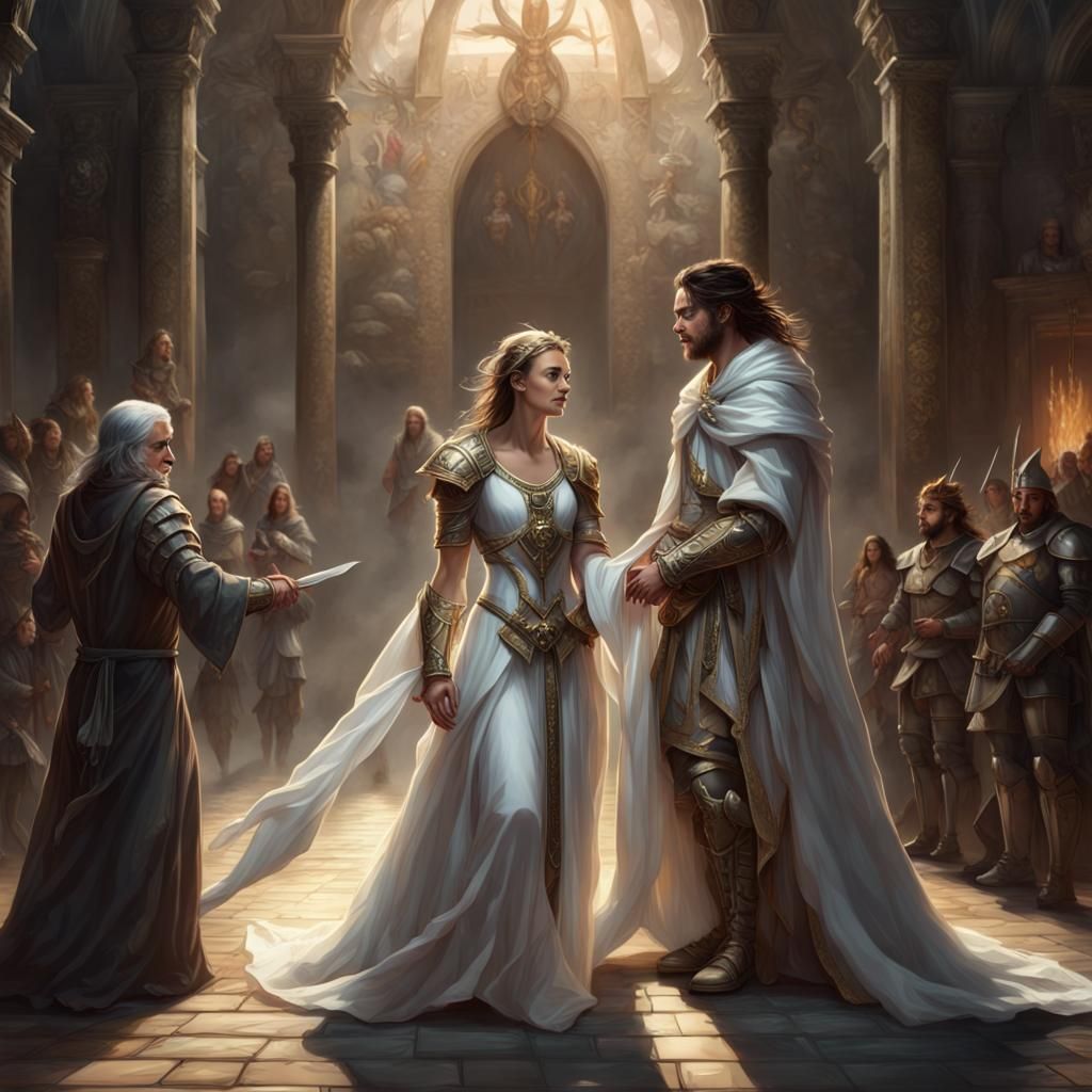 King and Queen Blessed by Wizard, Dark Fantasy Art
