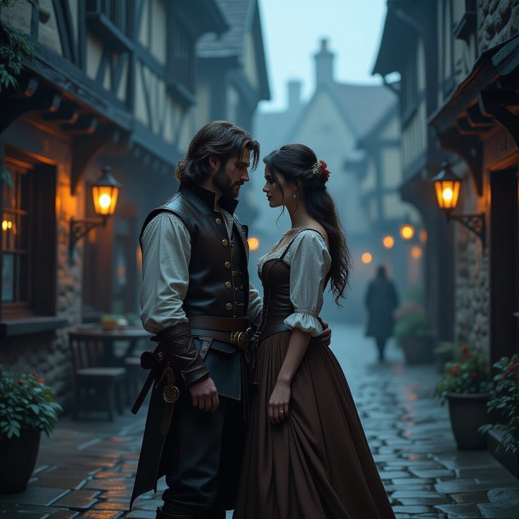 Double Exposure of Couple: Tavern and Alley