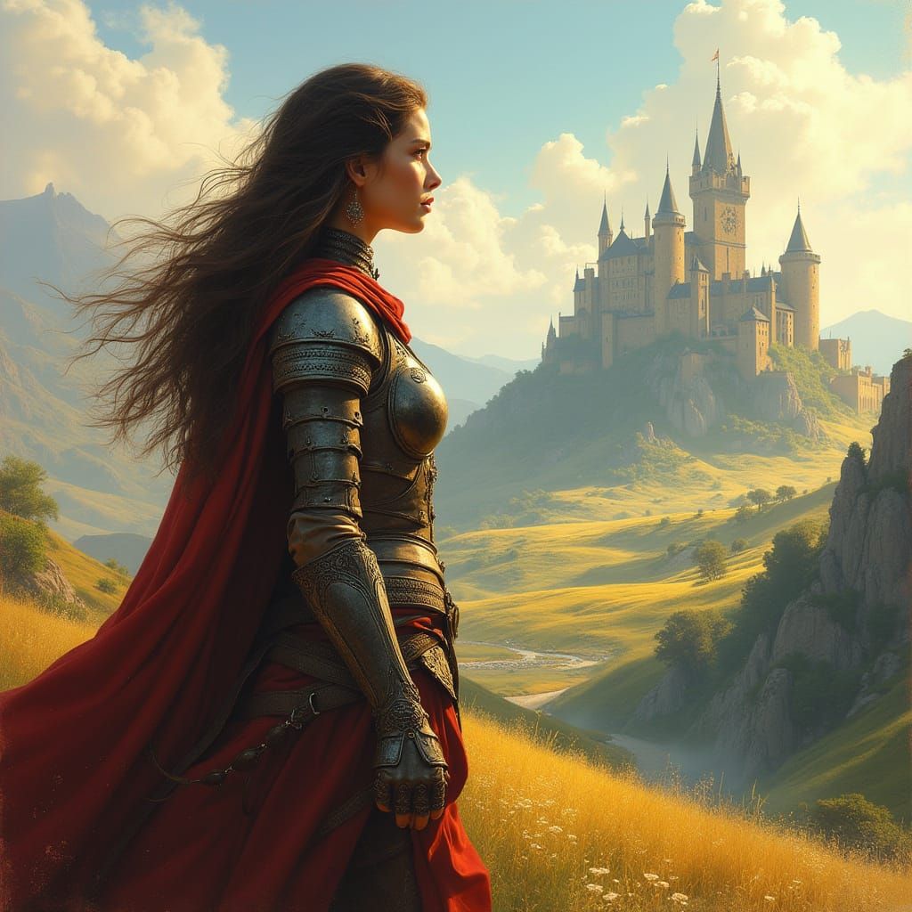 Fantasy Warrior Overlooking Sweeping Landscape