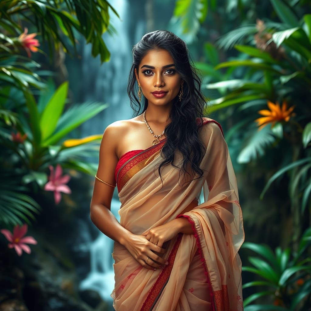 Indian Woman in Rainforest: Hyperrealistic Bollywood Portrai...
