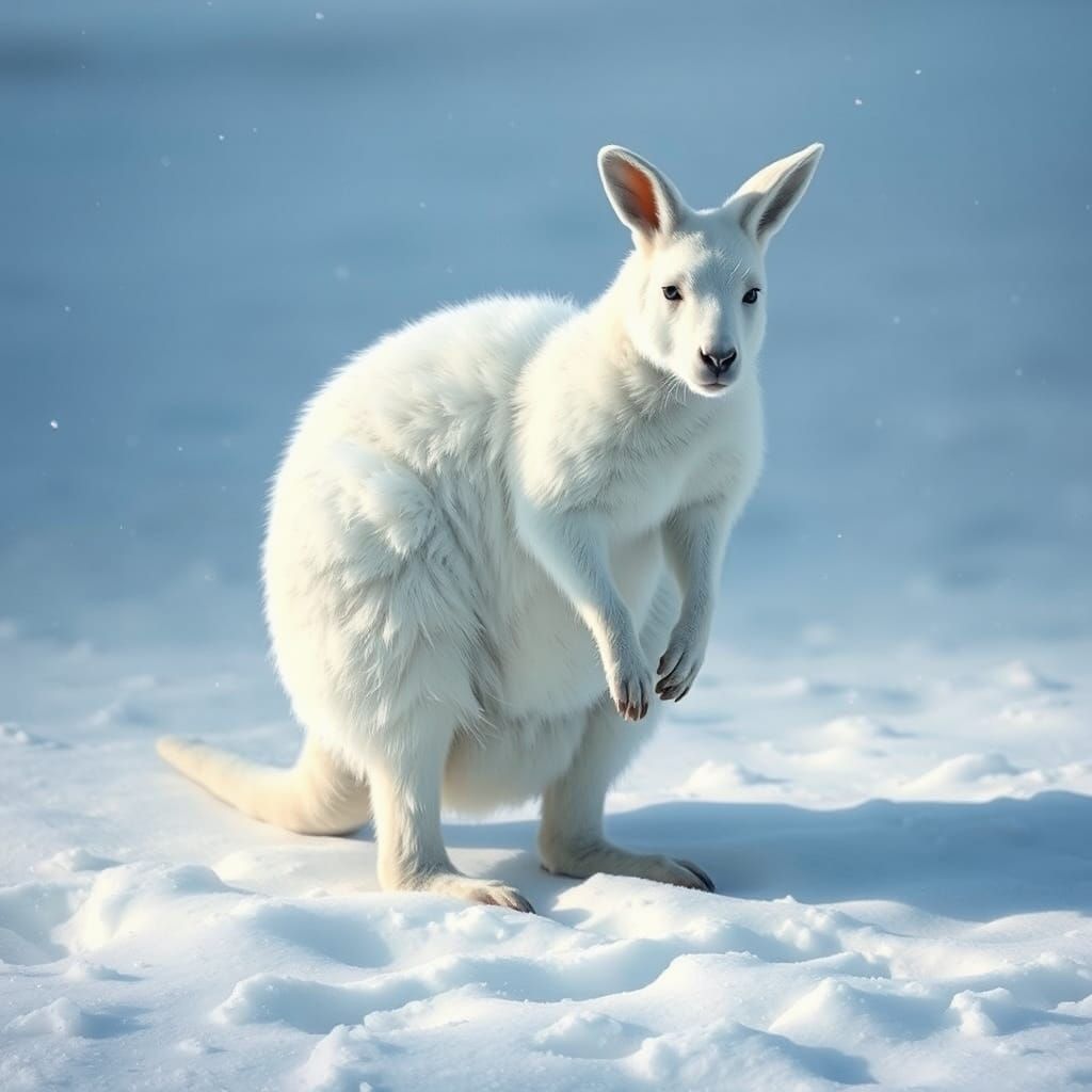 White Kangaroo in Arctic Tundra, Wildlife Art