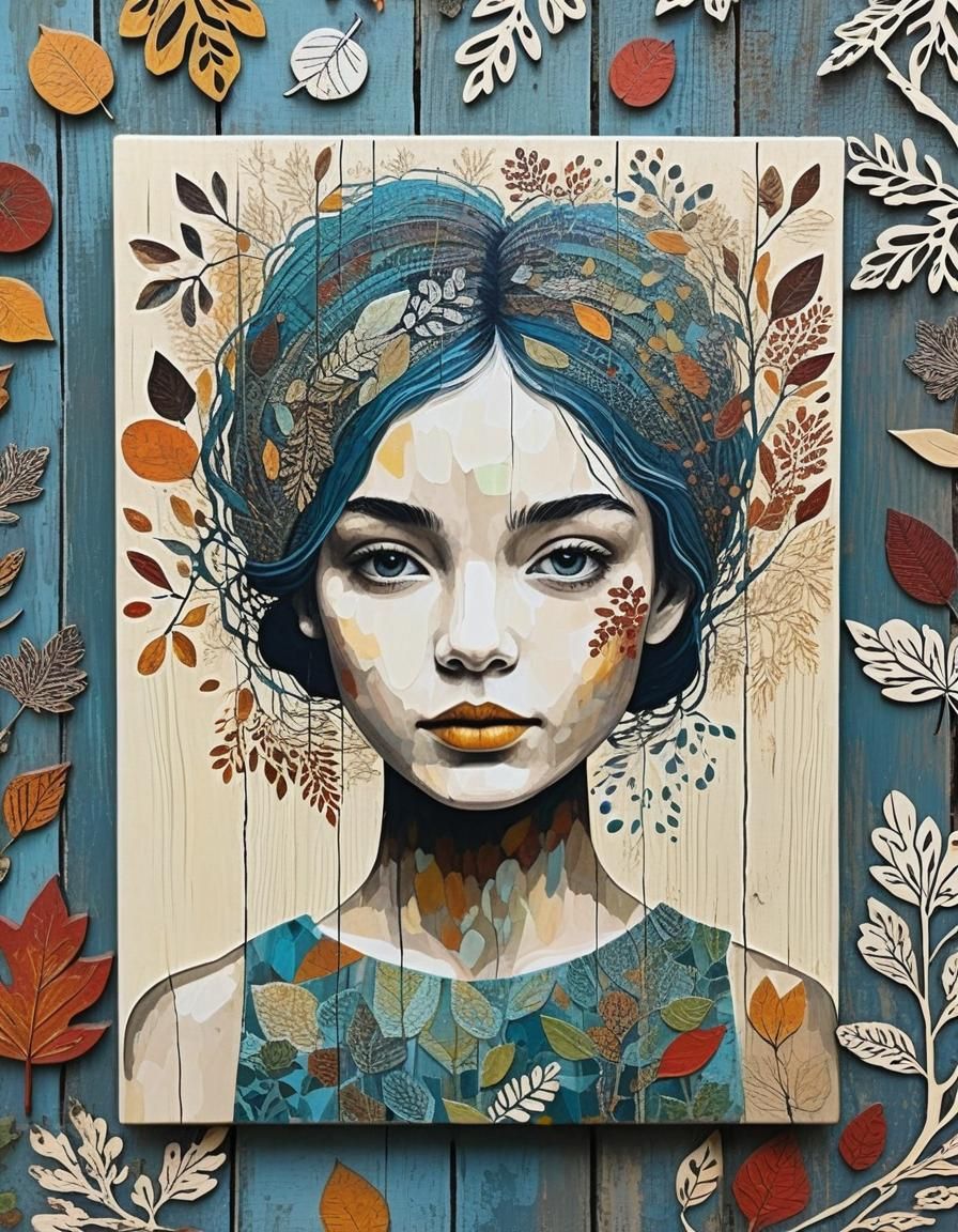 Textured Autumn Scene in Mixed Media Collage