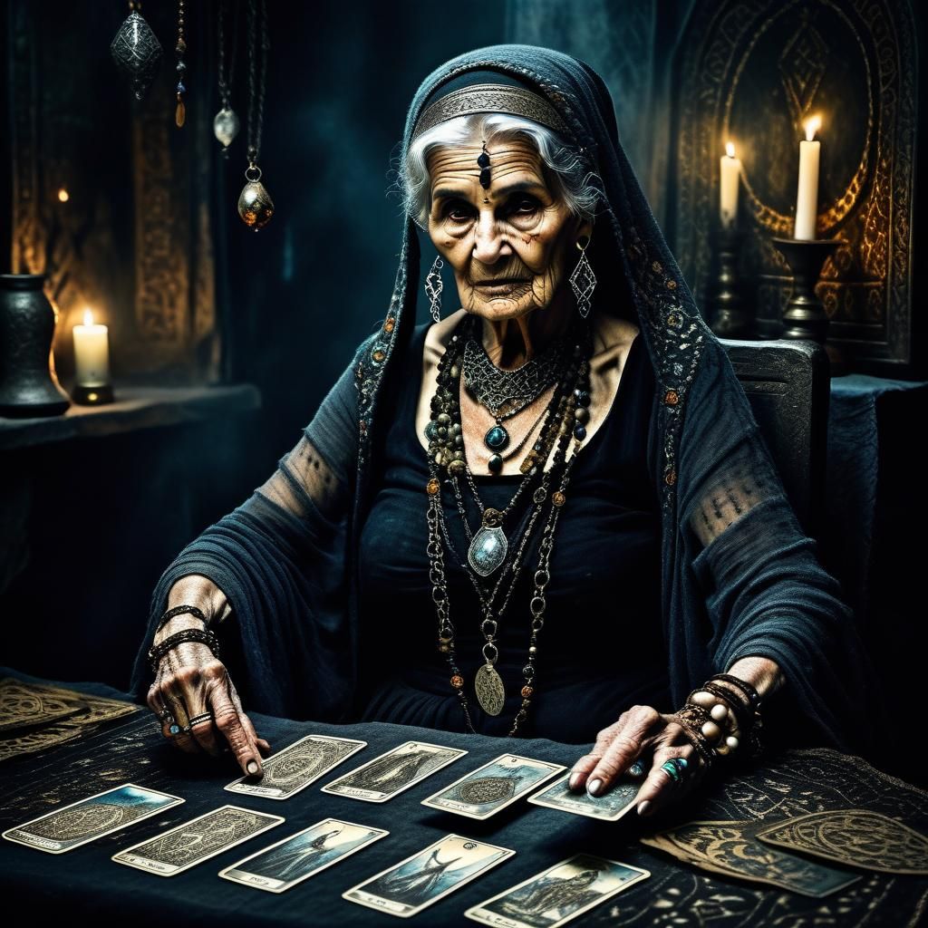 Roma Woman Shows Tarot Card of Death
