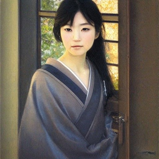 Beautiful Japanese Woman in Oil Painting
