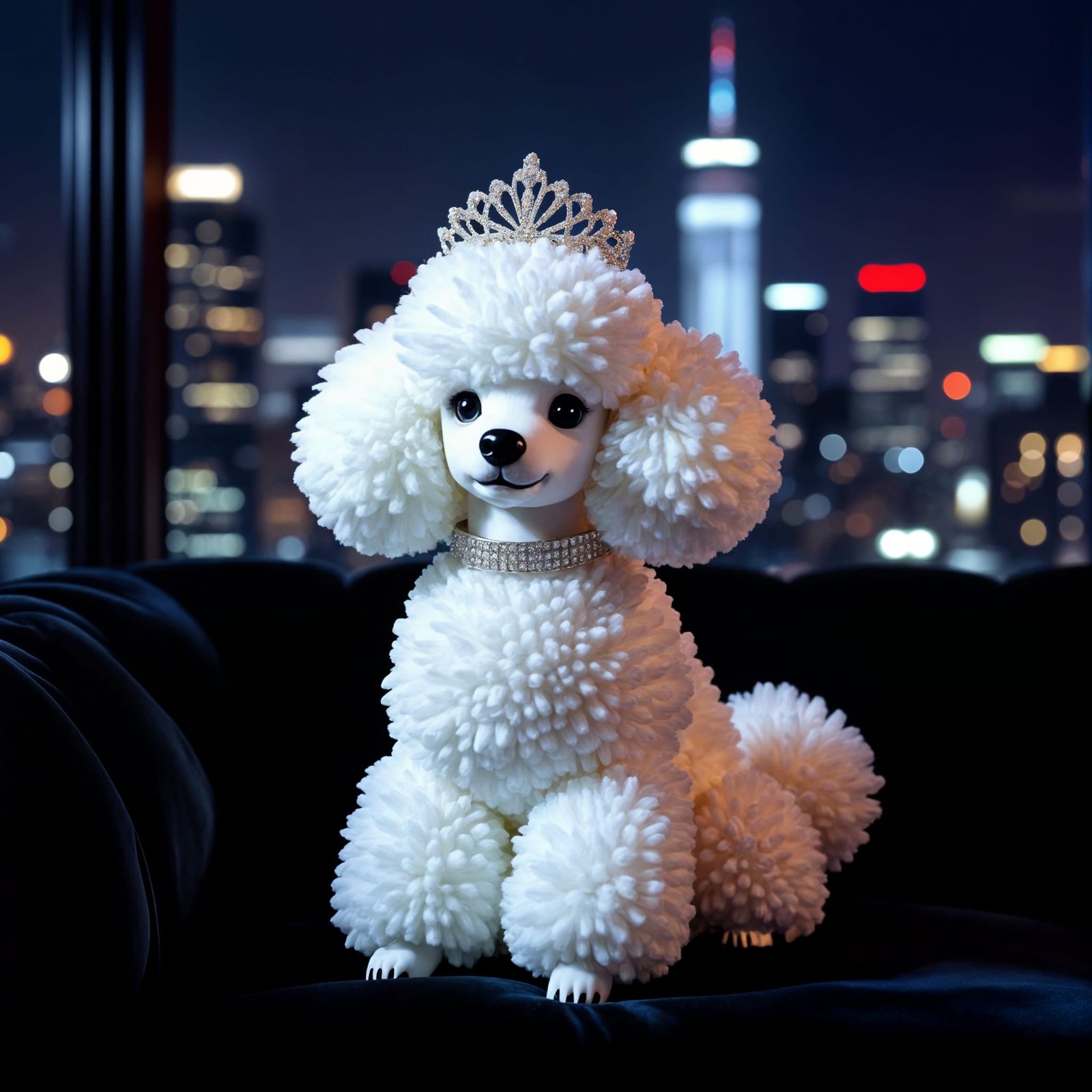 Glamorous Poodle Sculpture in 1980s Film Grain Style