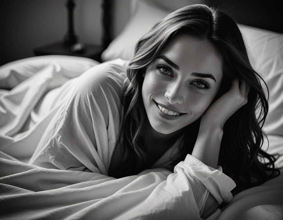 Mysterious Young Woman in Black and White