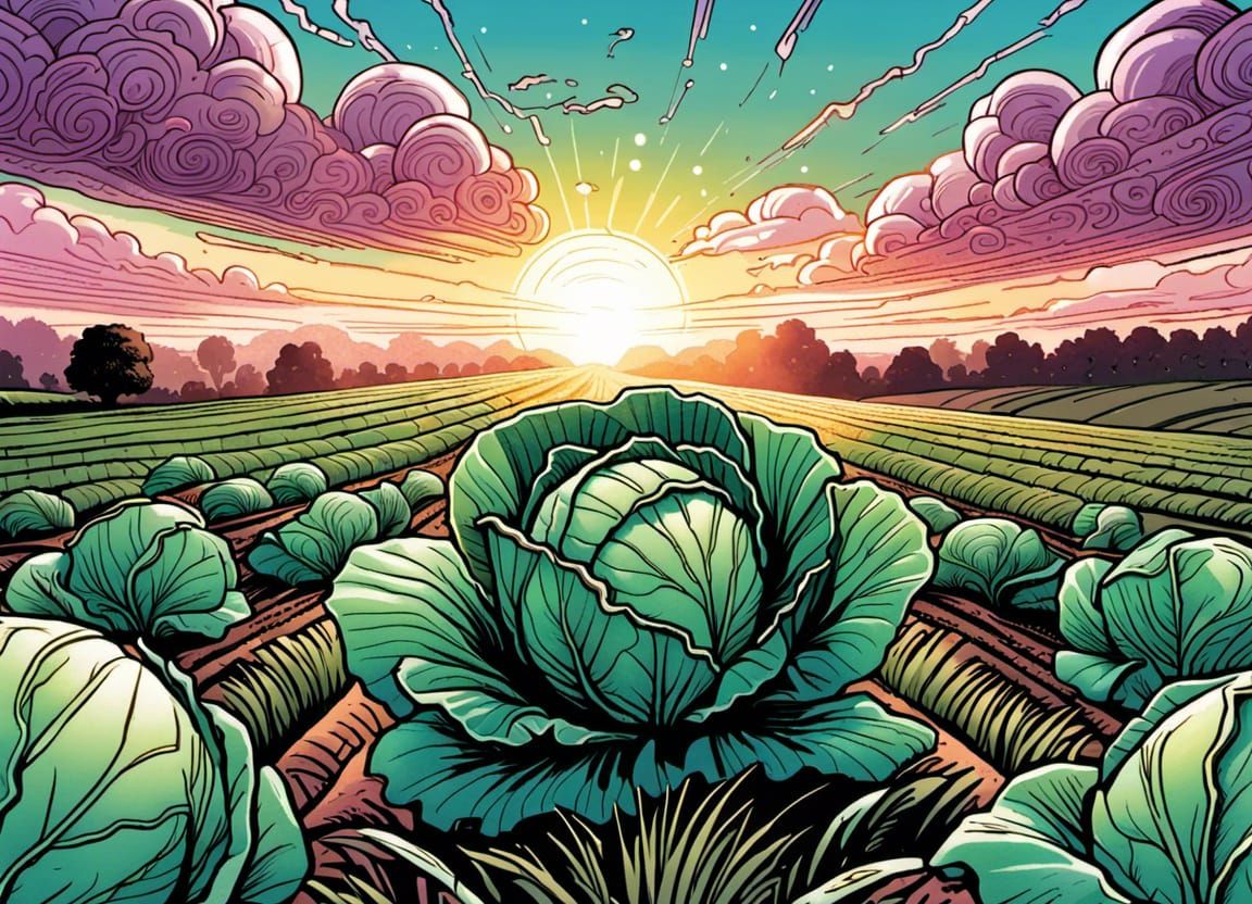 Cabbage in Spring Field: Comic Book Art