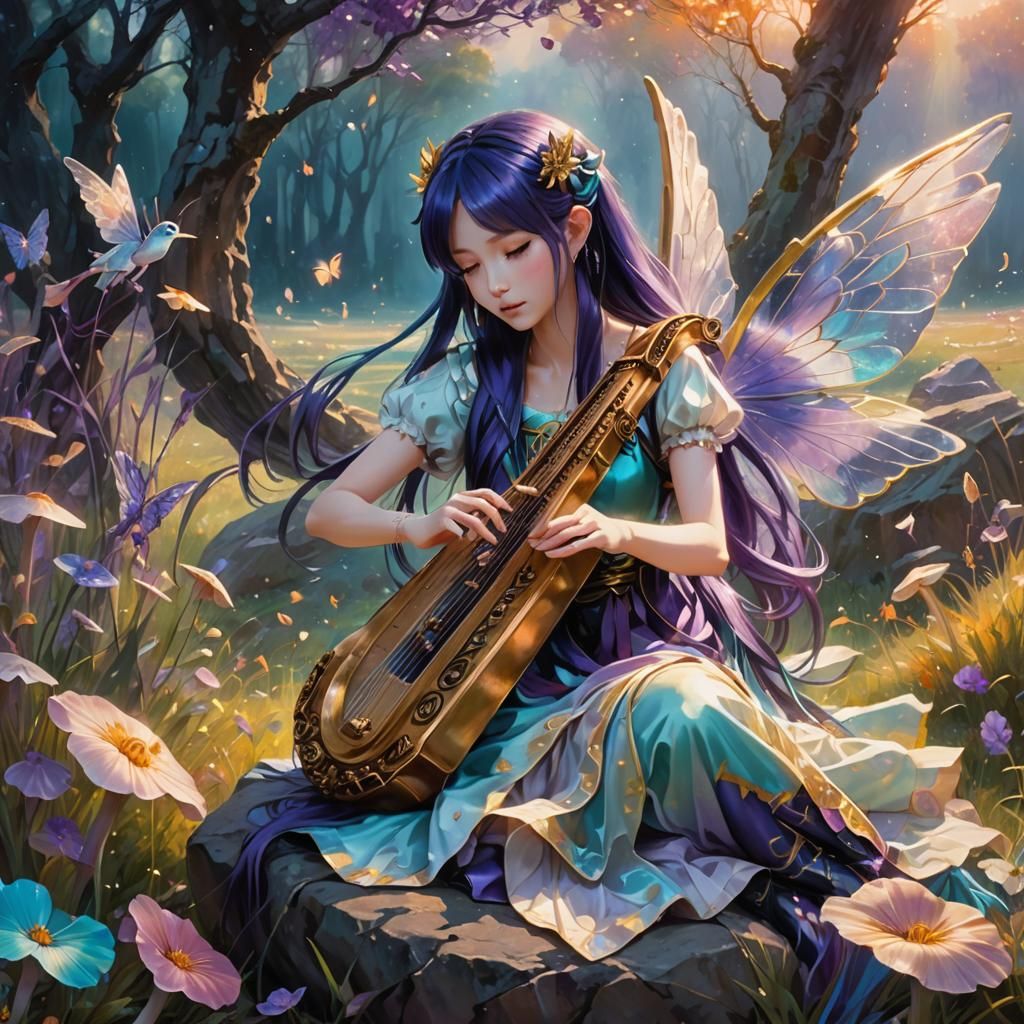 Hatsune Miku as Fairy in Ethereal Oil Painting