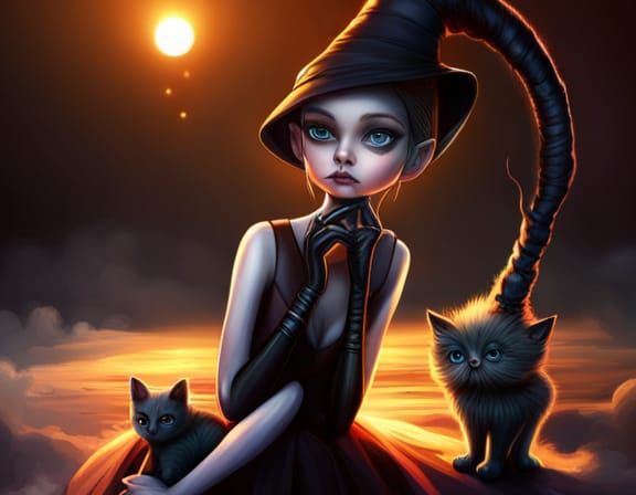 Cute Skeleton Creature with Kitten in Digital Art
