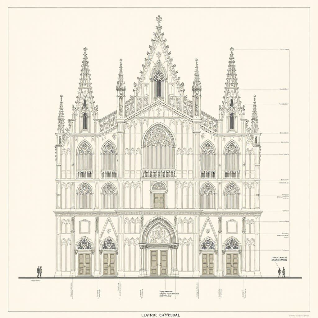 Cathedral Cross-Section in Blueprint Style