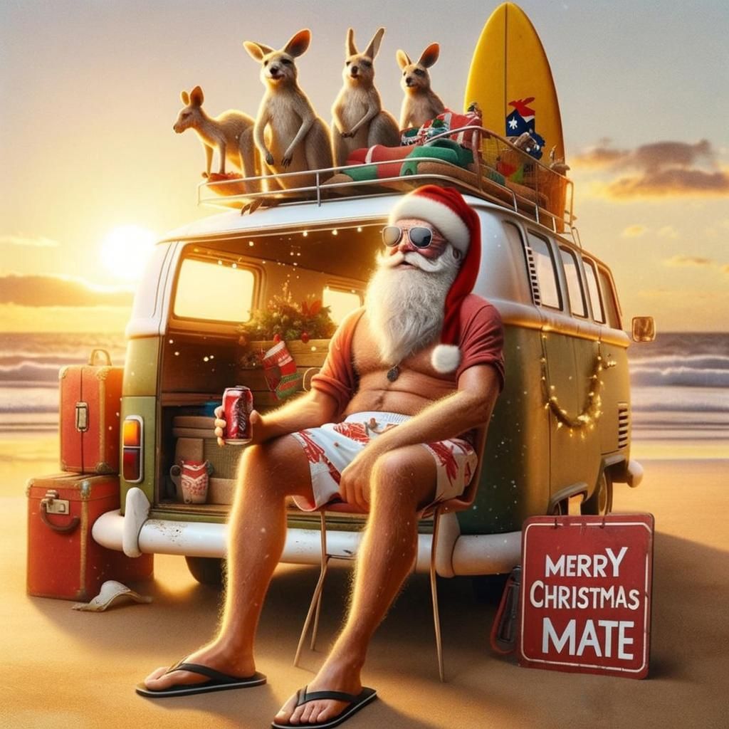 Australian Christmas: Santa on Beach Van