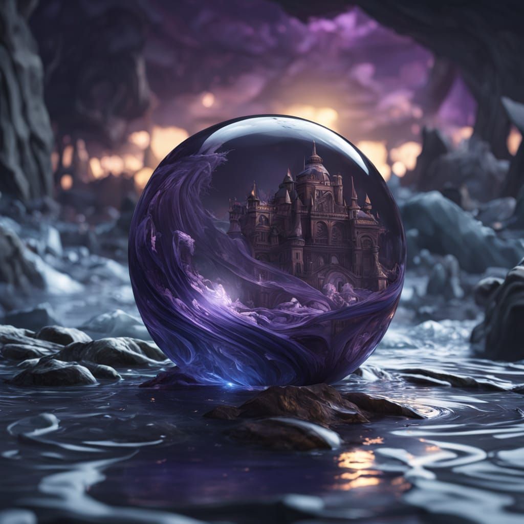 Crystal Ball in Water, Dark Fantasy Concept Art