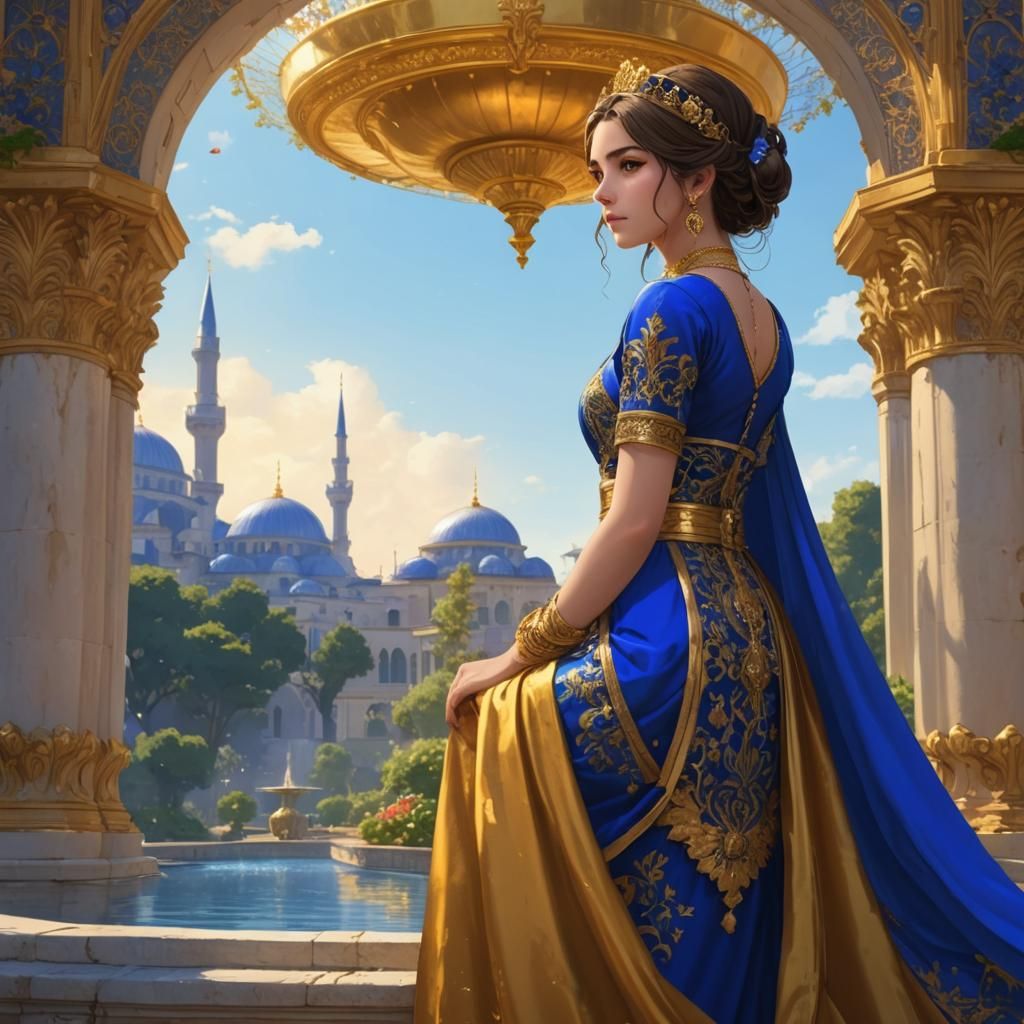 Turkish Sultana in Palace Gardens, Anime Style