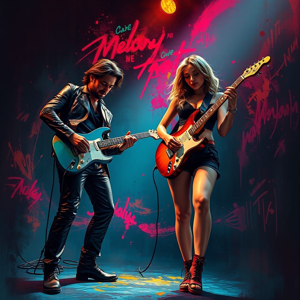 Guitars in Gritty Urban Graffiti Art Style