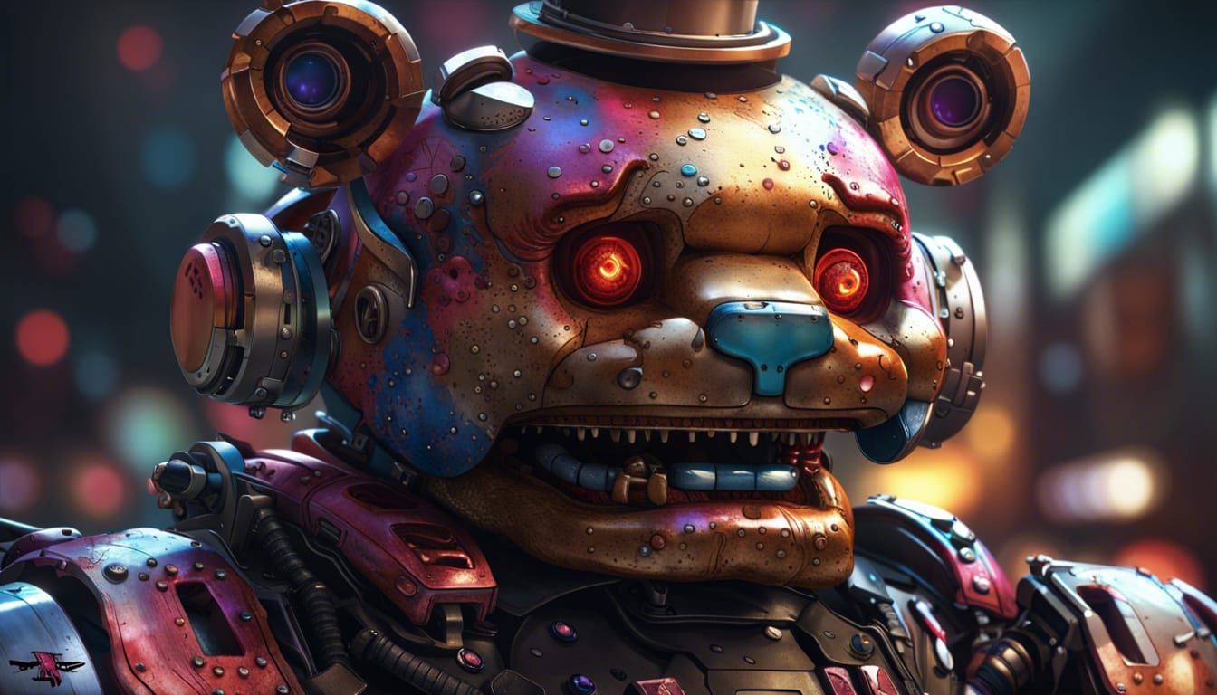 Mecha Glamrock Freddy Fazbear Portrait in Hyperdetailed Styl...
