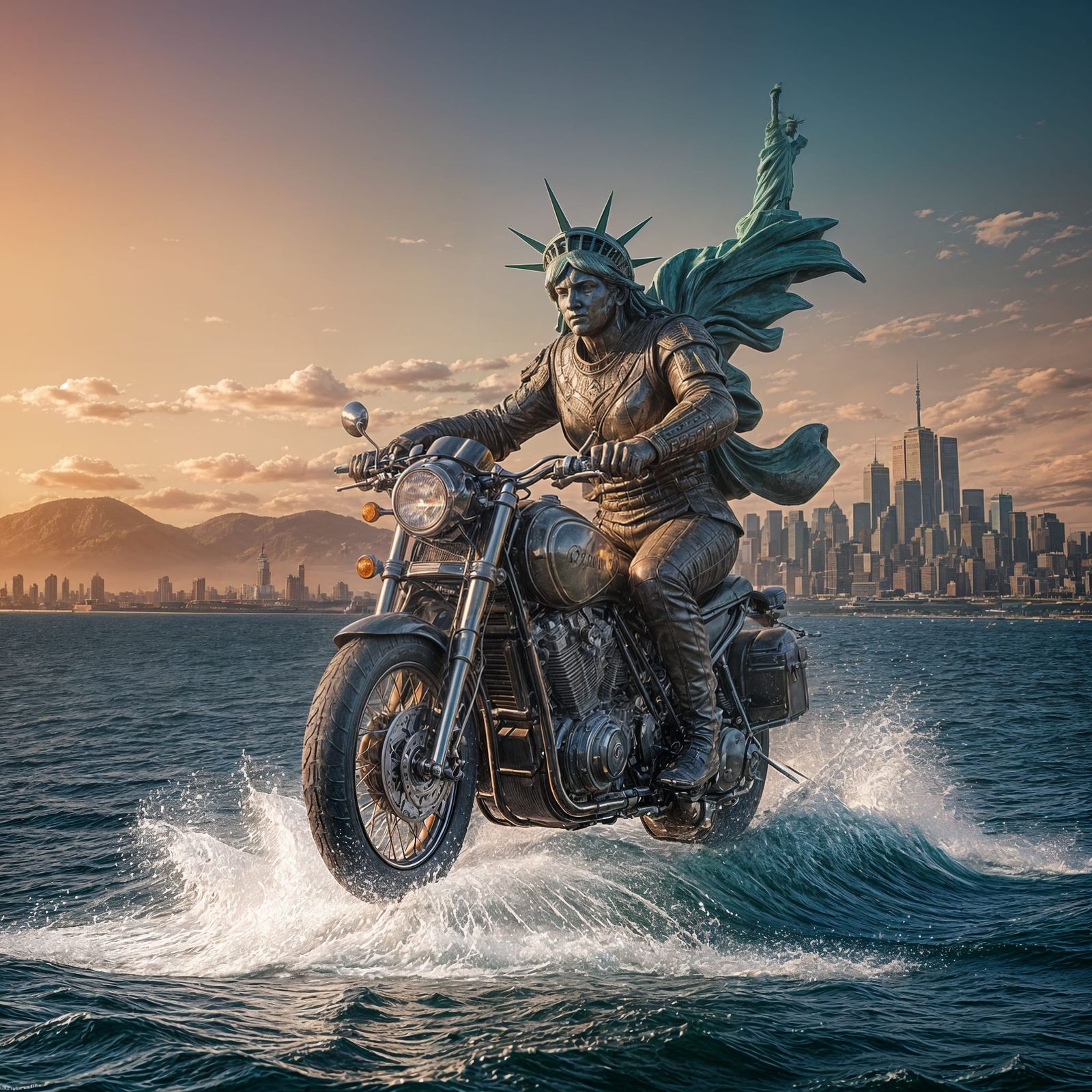 Statue of Liberty Motorcycle Ride: Detailed Matte Painting