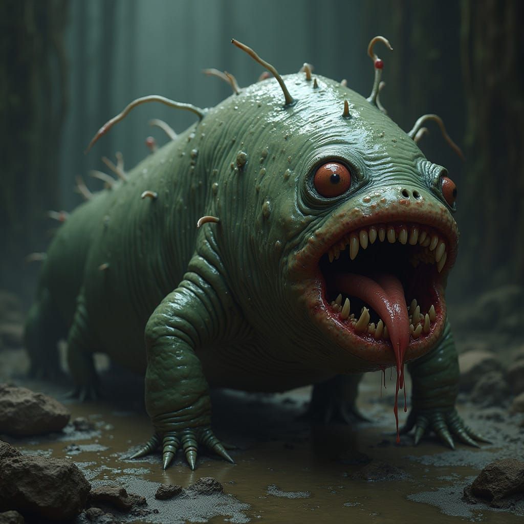 A Grotesque, Slug-Like Creature in Dark Fantasy