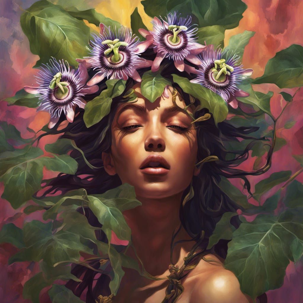 Passion Flower Spirit Goddesses: Hyperrealistic Splash Art