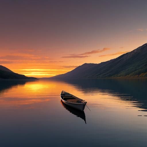 Silent Lake at Sunset in Matte Painting Style