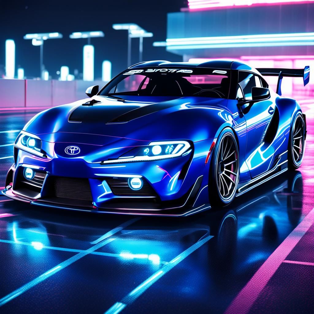 Futuristic Neon Toyota Supras Racing: Synthwave Style