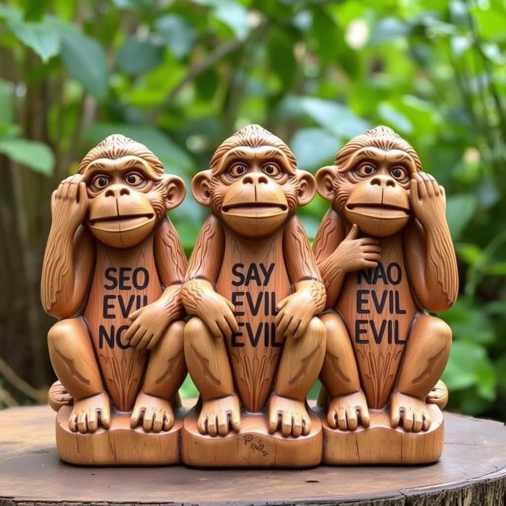 Wise Monkeys in Wood Carving: A Symbolic Trio