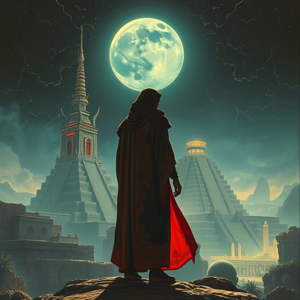 Aztec Cityscape with Chrome Towers in Retro-Futurism