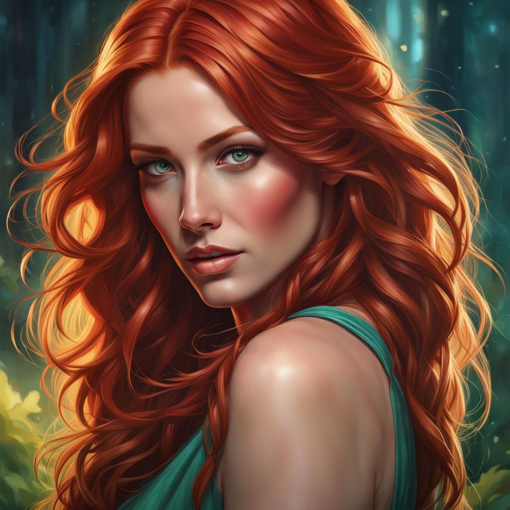 Red Haired Woman Portrait in Hyperdetailed Style
