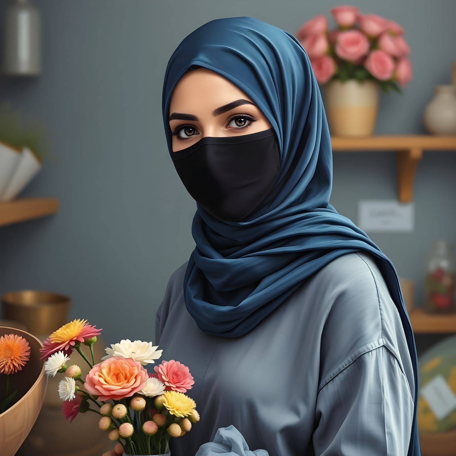 Modern Portrait of a Hijabi Florist Woman