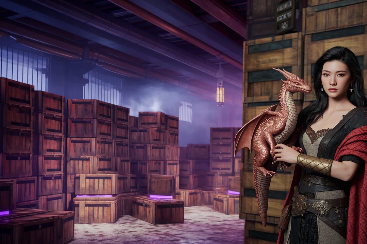 Fantasy Adventurer with Dragon in Photorealistic Style