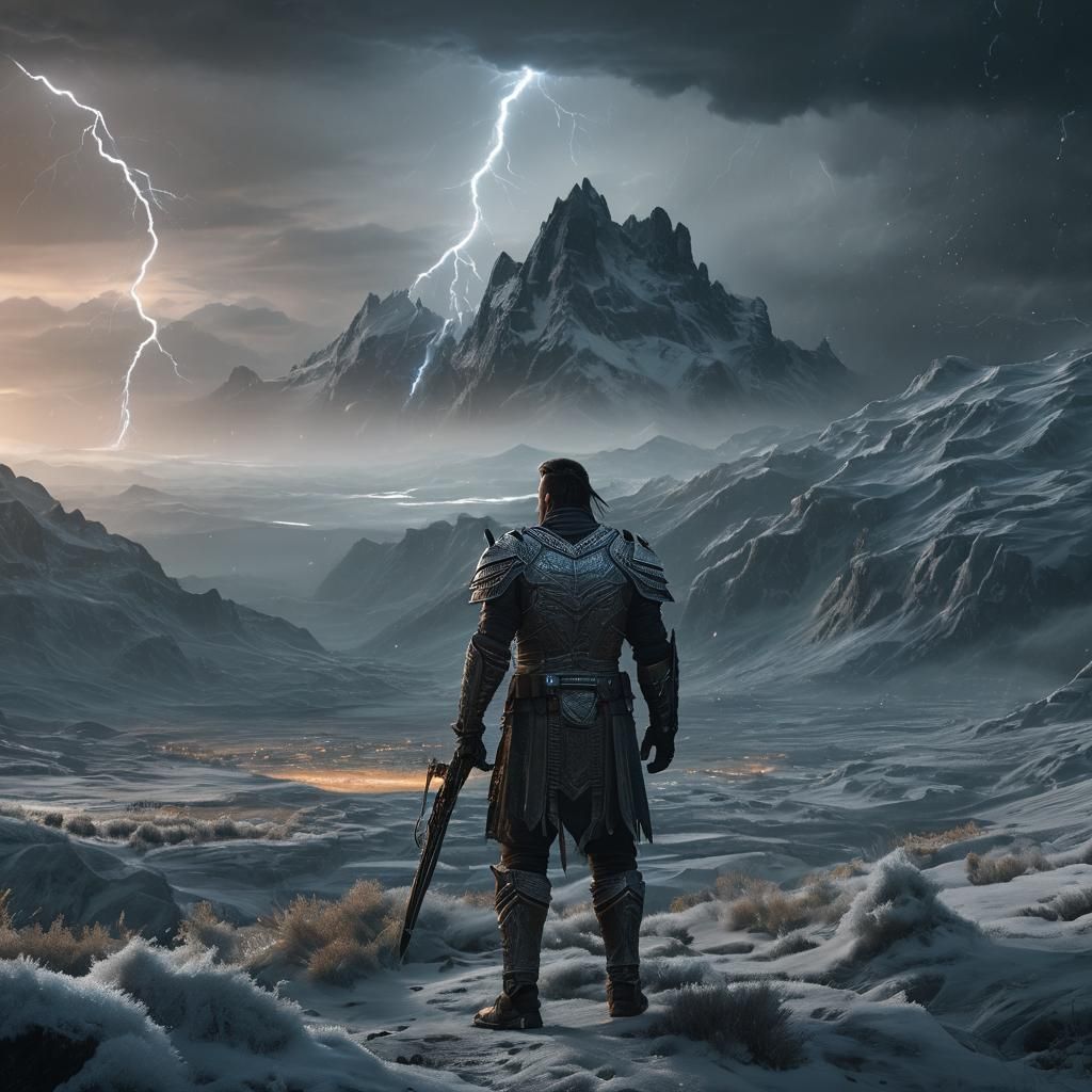 Ancient Warrior in Frost Lands Digital Matte Painting