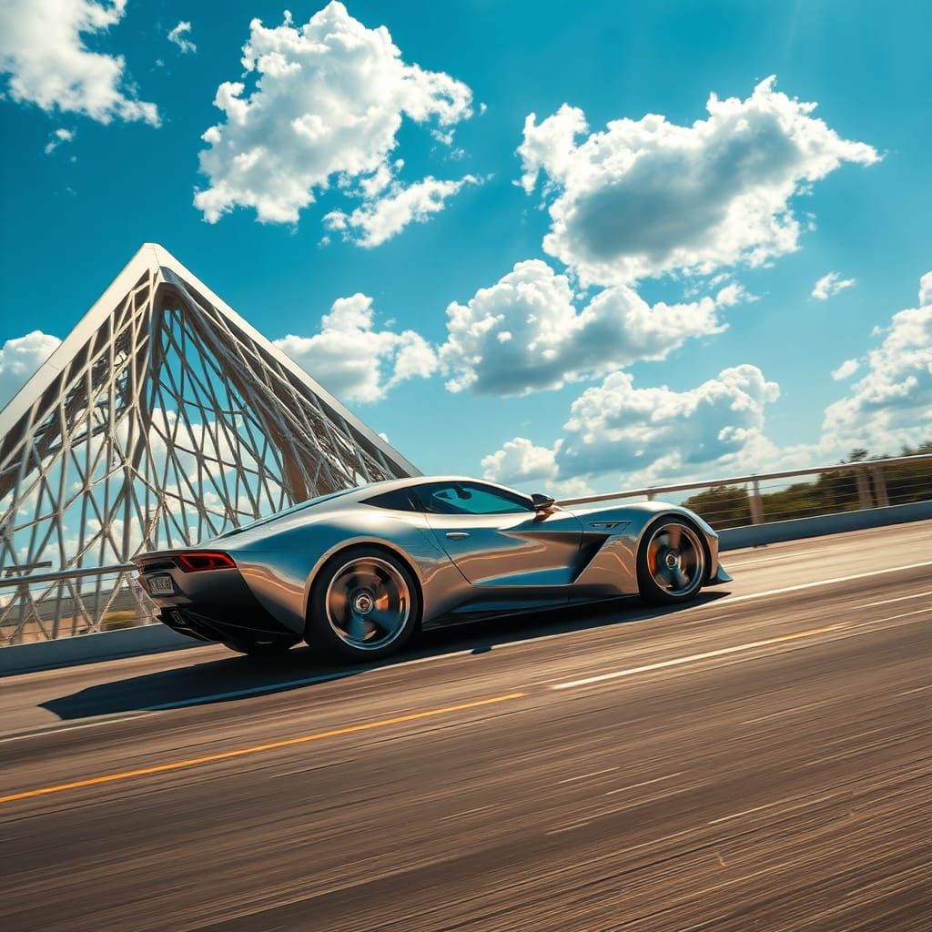 Futuristic Sports Car on Diamond Bridge