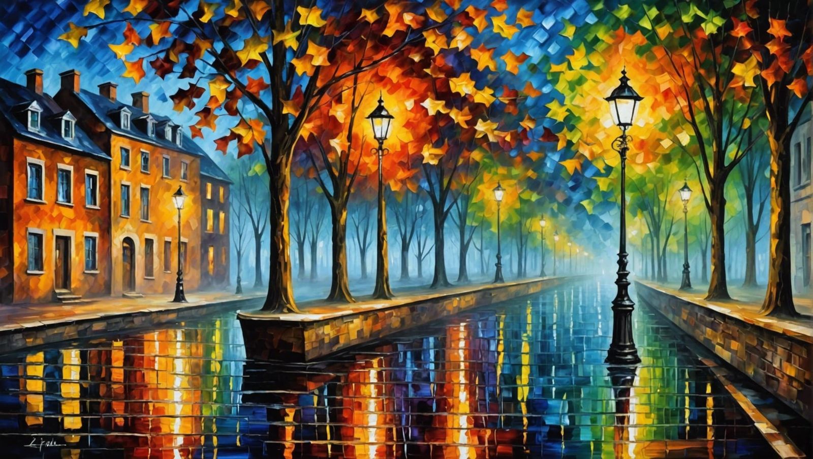 Colorful Impasto Scene with Volumetric Lighting