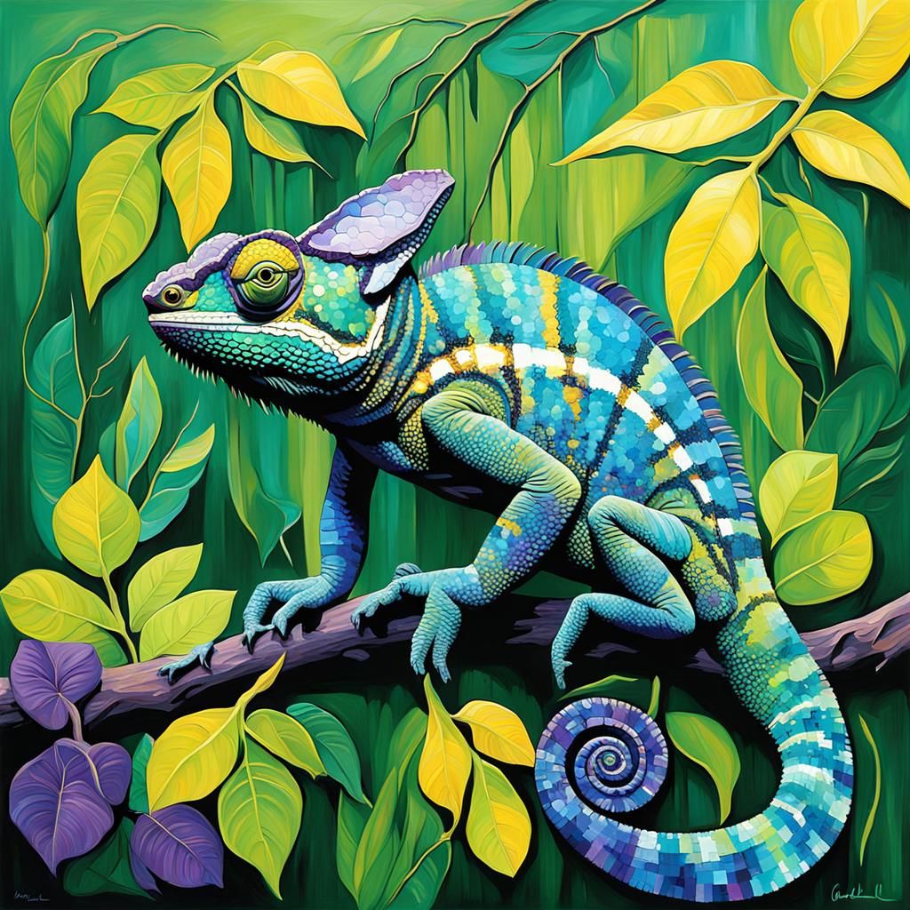 Vivid Abstract Chameleon in Jungle Setting