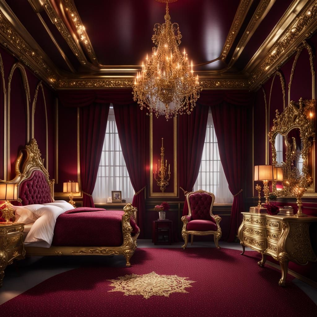 Elegant Gothic Bedroom in Gold and Burgundy