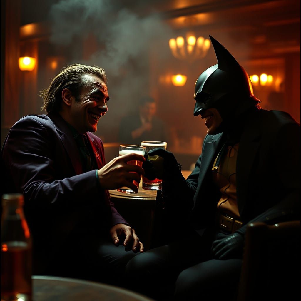 Batman and Joker Share Unlikely Bond in Smoky Bar Setting