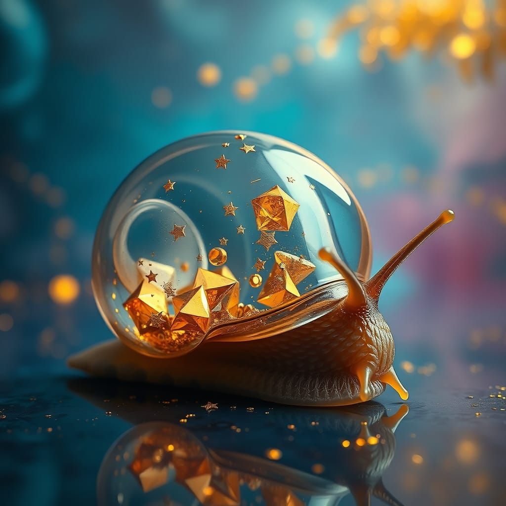 Golden Gems Inside Translucent Snail Shell