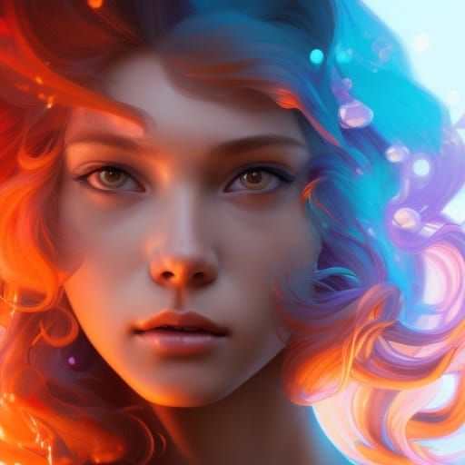Fiery Haired Girl with Water Bubble Portrait