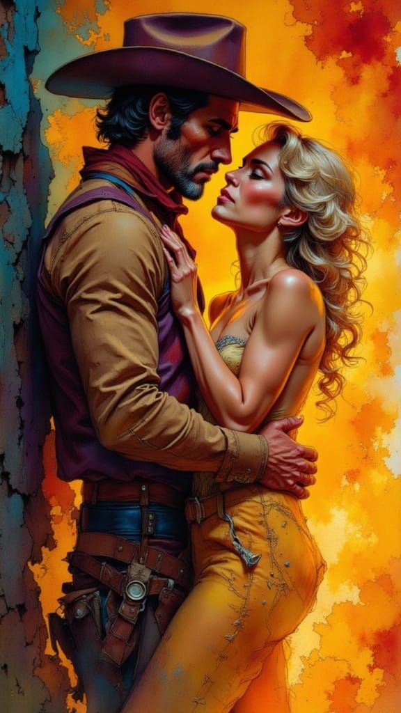 Ghost Reaches for Seductive Bombshell on Saloon Veranda