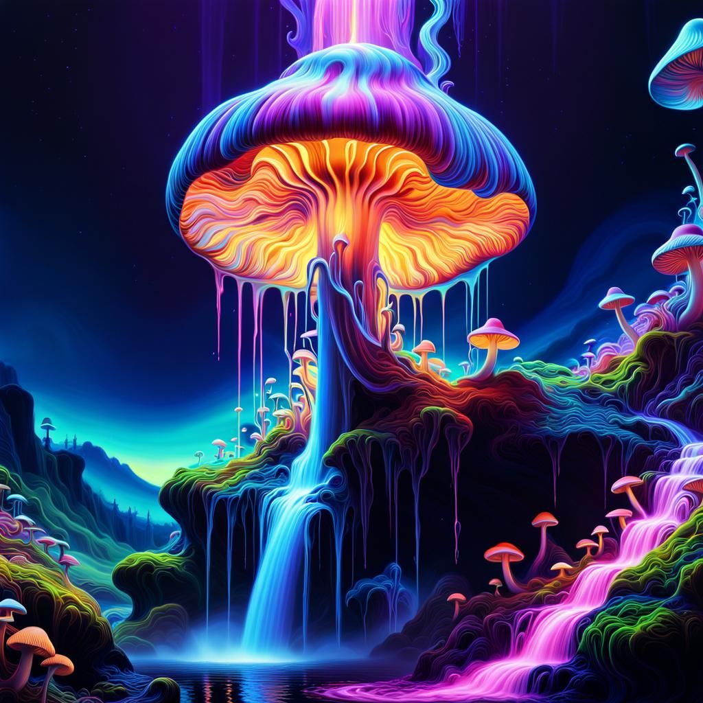Psychedelic Mushroom Waterfall in Fauvist Expressionism