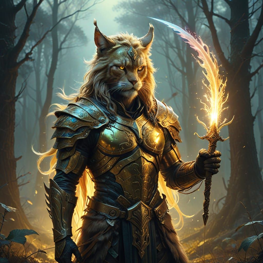 Epic Warrior with Glowing Vines in Golden Armor