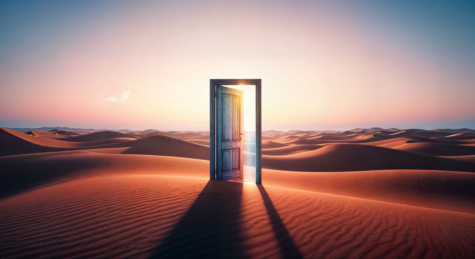 Mysterious Desert Door in Rainbow Light