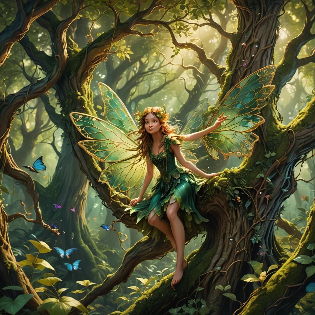 Mischievous Fairy in Enchanted Forest Concept Art