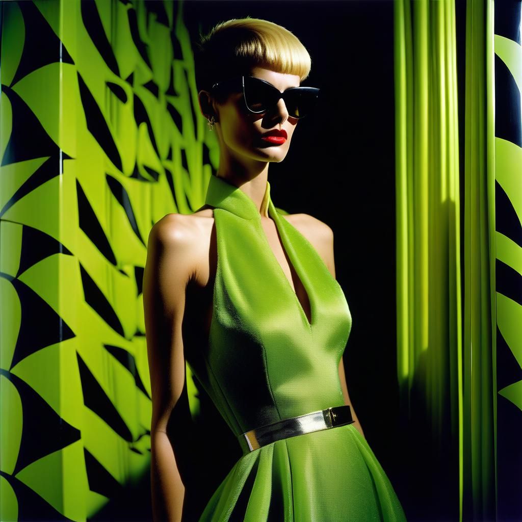 Punk Model in Celery Gown, Helmut Newton Style