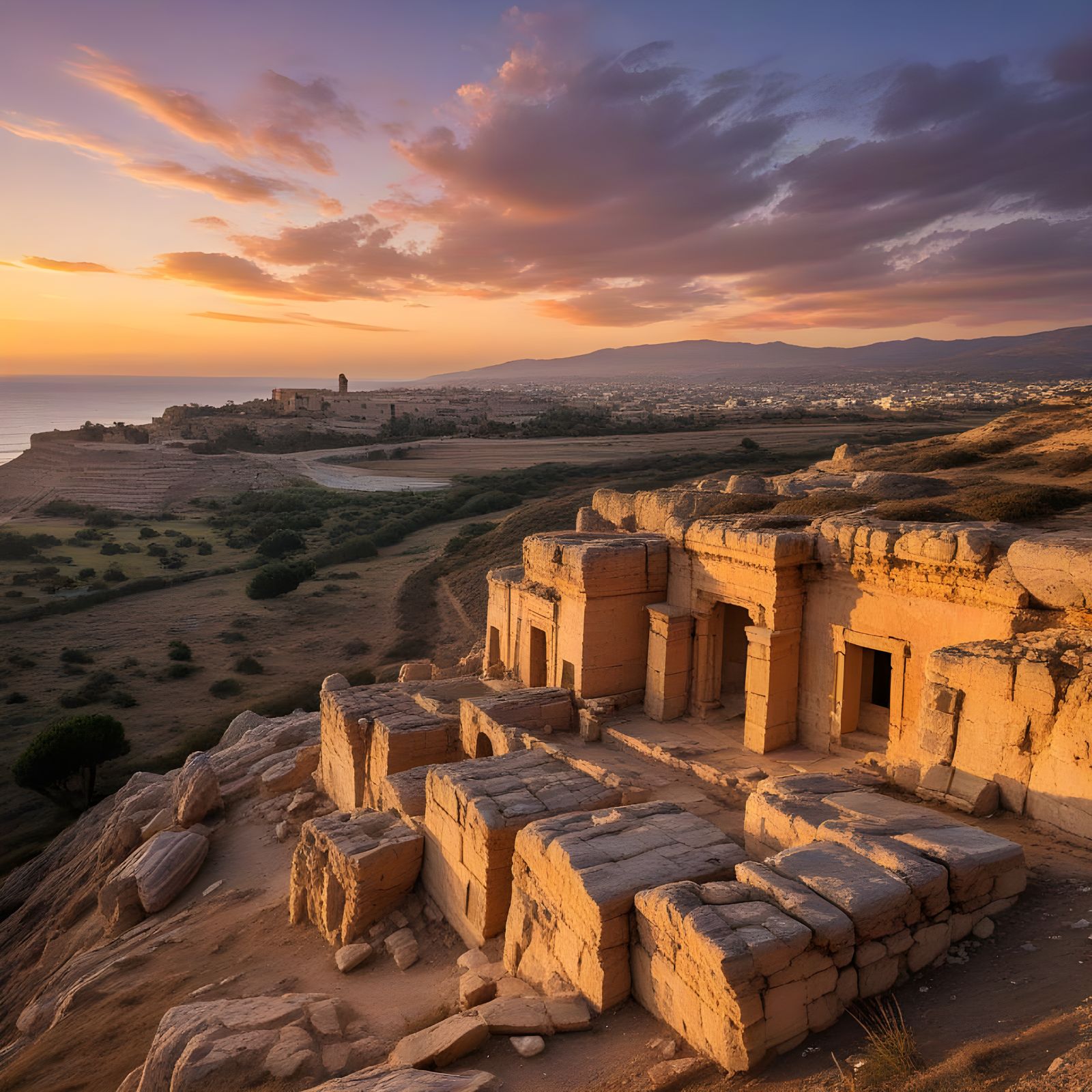 Ancient Tombs in Golden Sunset Glory