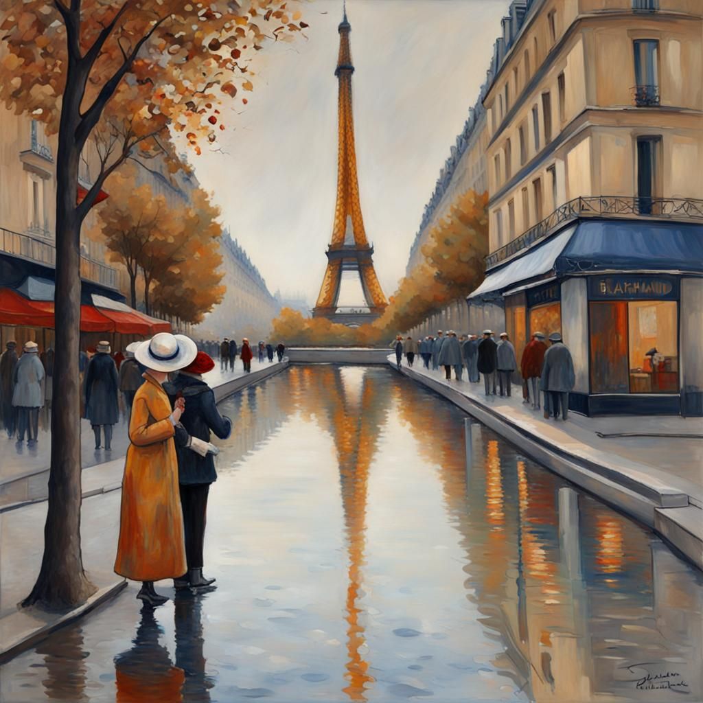 Ethereal Lady in Paris: Detailed Matte Painting