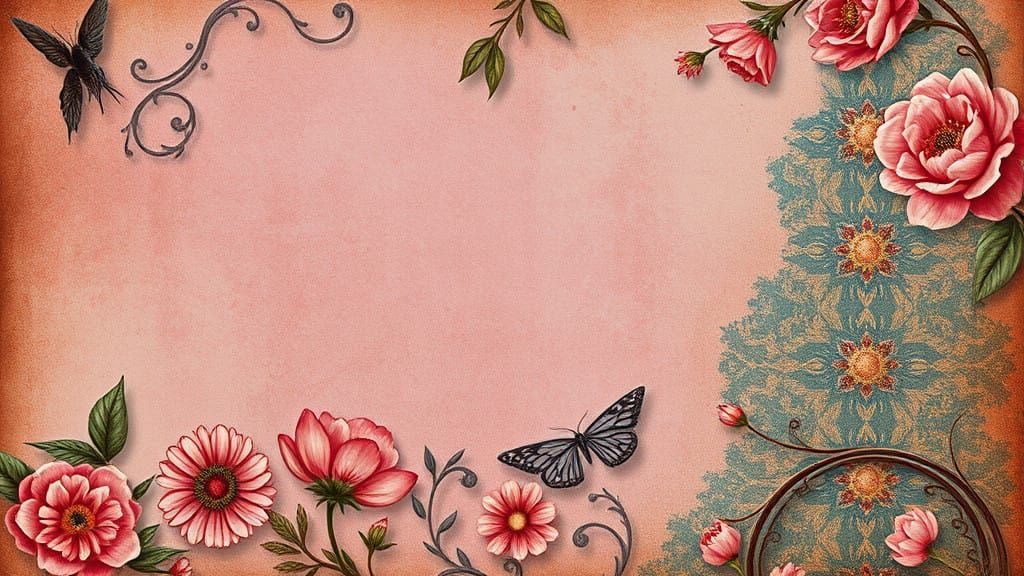 Whimsical Vintage Floral Dreamscape in Shabby Chic Style